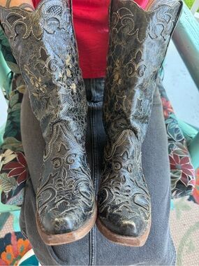 Corral C1198 Black Lizard Inlay Distressed Western Cowboy Boots 7M